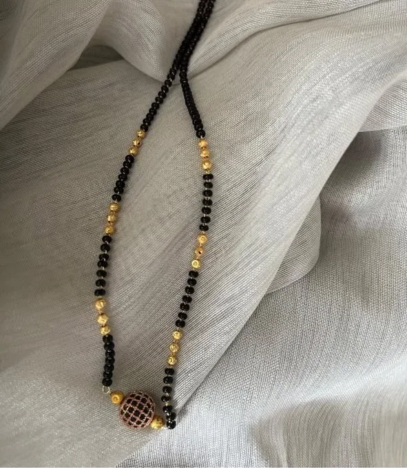 Black Beads & Gold Ball Necklace